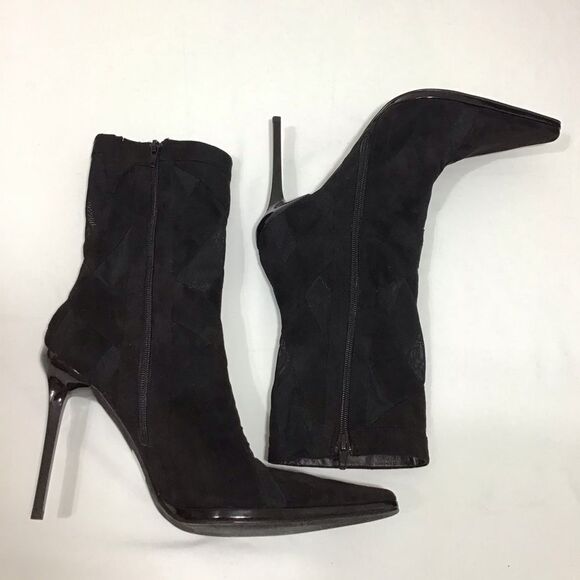 Jeffrey Campbell Black Suede Mesh Stripes Classic Ankle Boots Size 11 - Picture 7 of 13